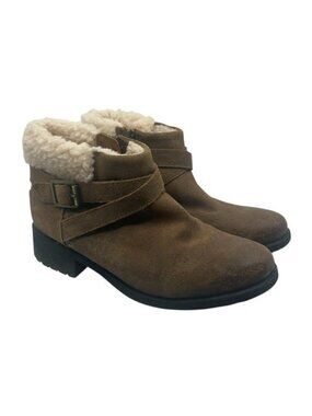 Ugg Women's 8 Benson Buckle Sheepskin Ankle Boots Brown Leather Wool Zip 1095151